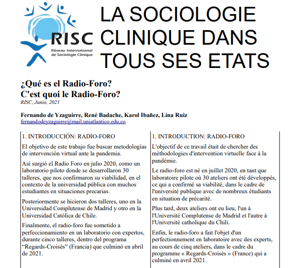 Sociocaribe participa en la publicación de articulo en la Red Internacional de Sociología Clínica (RISC)